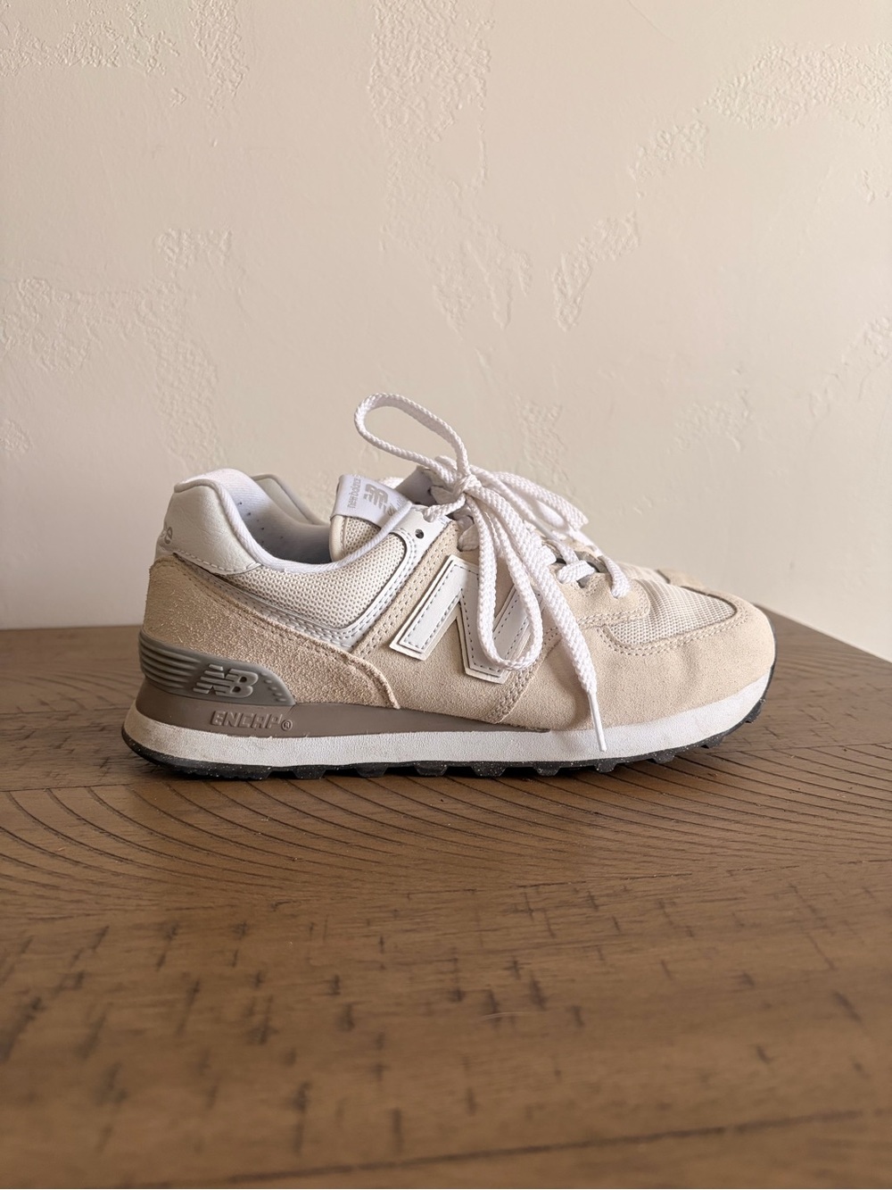 New Balance 574 Beige and White Low-Top Sneaker